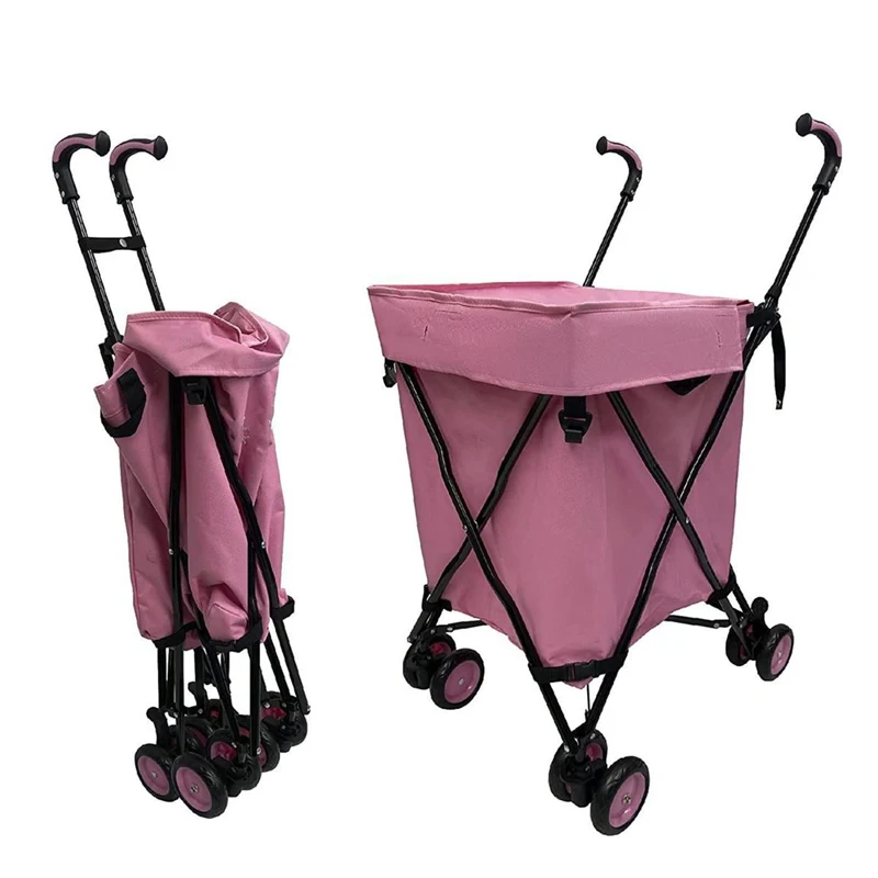 Foldable Shopping Cart Grocery Trolley Metal Frame 360° Universal Wheel with Brakes Canvas Bag Weight Capacity 60kg