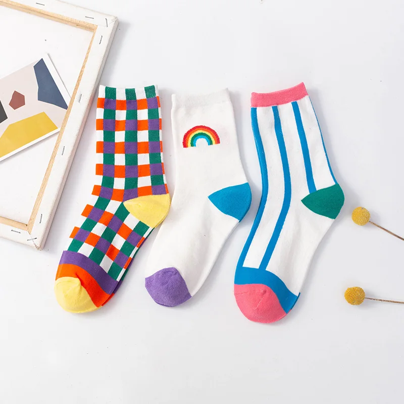 

rainbow striped socks harajuku woman kawaii women sock cotton