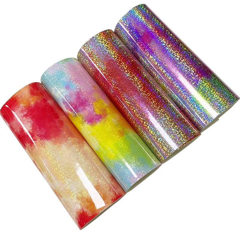 

XHT Cloud Iridescent Mosaic Pattern Design Printed Shiny Mirror Smooth Effect PU Holographic Faux Leather Fabric for Bag