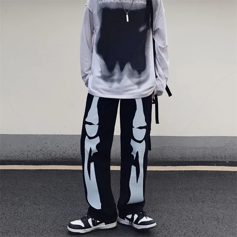 Men's Jeans Ins American Style Street Skull Print Hip-hop Street Men's Street Style Loose Jeans Y2k Pants Men Pants Ins Hot Sale
