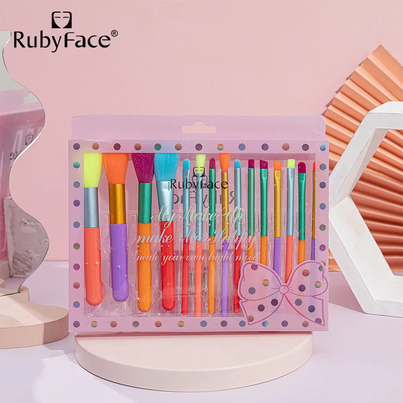 

15 Pieces Facial Cosmetic Brush Set Colorful Makeup Tool Set Kit