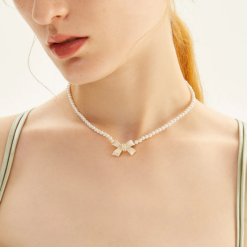 

Подвески и ожерелья с бантом женские, Ювелирное Украшение с цепочкой с жемчугом 2021