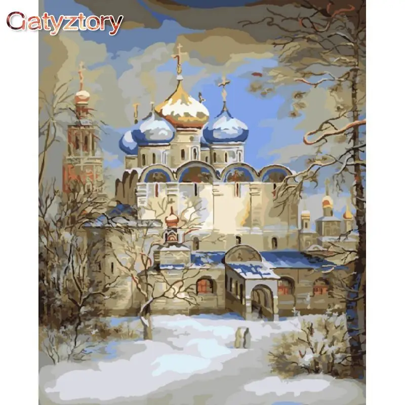 

GATYZTORY Frame DIY Oil Paint By Numbers Kits For Adults Unique Gift 40x50 Castle Landscape Canvas HandPainted Home Decor