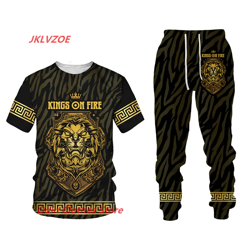 New Men's Short Sleeve T Shirt Trousers 2 Pieces Outfits Fashion Summer Streetwear Casual Man Clothing Long Pants Tracksuit Sets