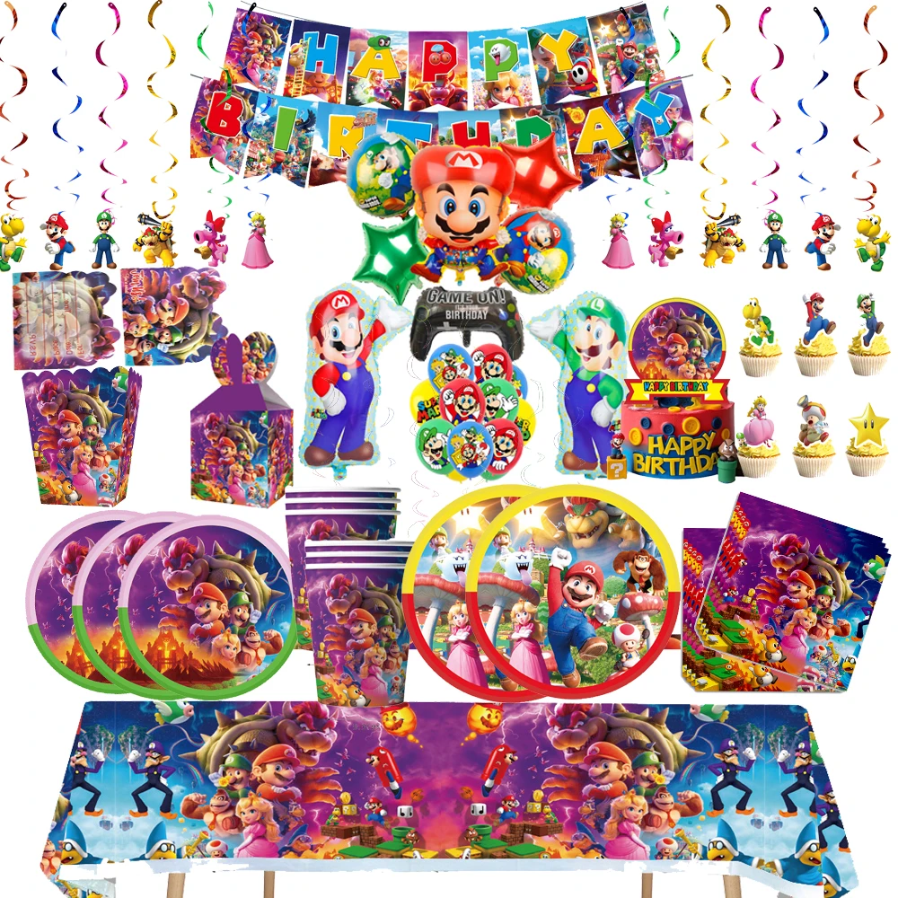 

Game Bros Theme Boy Birthday Party Decorations Tableware Paper Plate Cup Fiol Balloon For Kilds Baby Showe party Supplies Toys