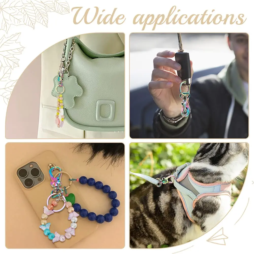 5Pcs/set Rainbow Swivel Clasps Set Alloy Trigger Snap Hooks Flower Lanyard Keychain Hook With Round Split Key Rings Keychain Bag