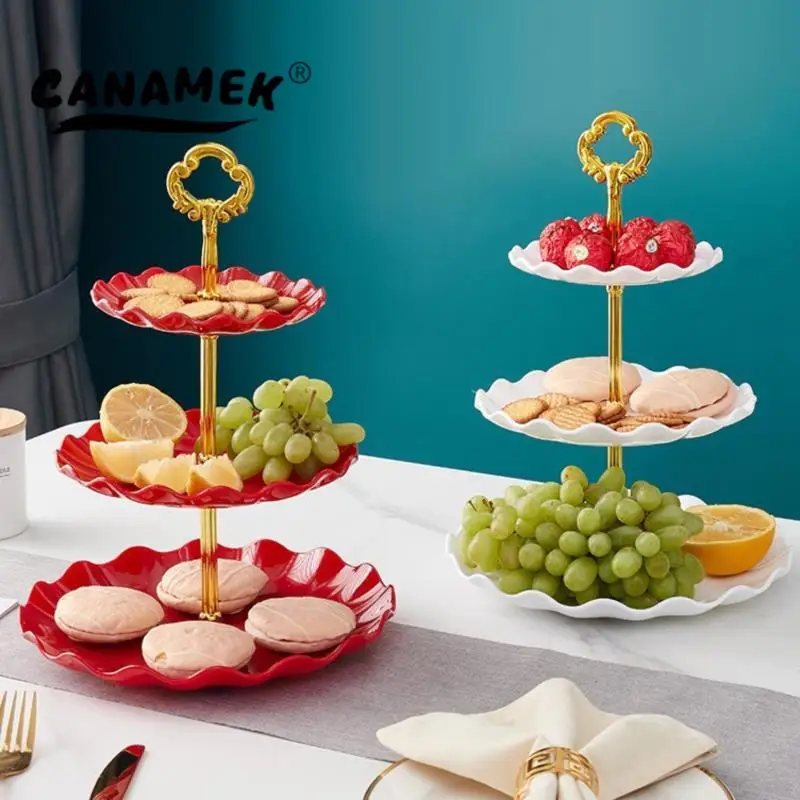 

Three Layers Cake Stand Wedding Party Dessert Table Candy Fruit Plate Cake Self-help Display Home Table Party Decoration Trays