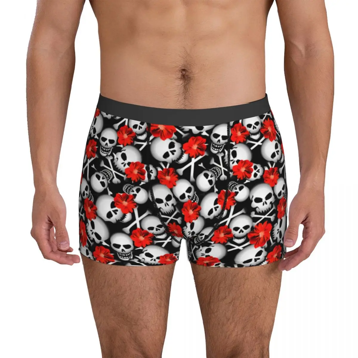 

Sugar Skull Underwear Red Flowers Print Pouch Trenky Trunk Design Shorts Briefs Classic Males Panties Big Size