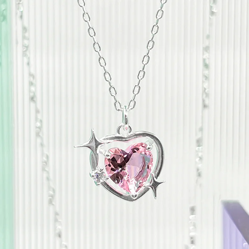 

Silver 925 Vintage Love Necklace For Women Gift Heart-shaped Crystal Clavicular Chain Pendant Sweet Cool Tourist Memorial