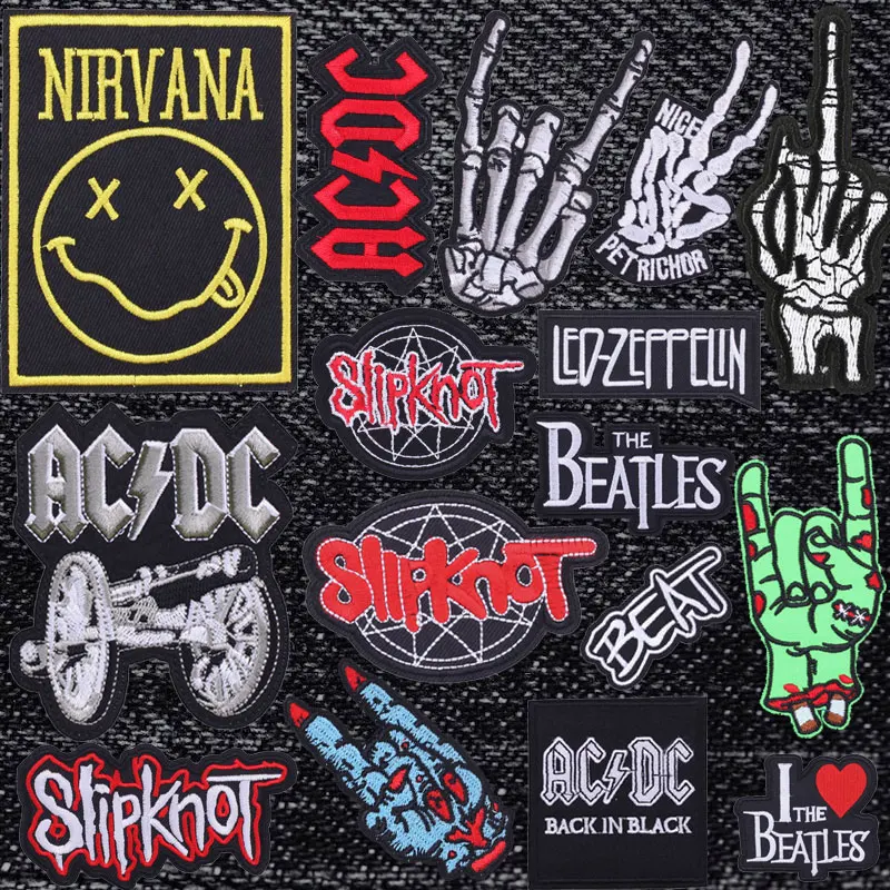 

Band Rock Letter Embroidered Patches for Clothing Thermoadhesive Patches Music Punk Badges Skull Hand Sewing Applique for Jacket