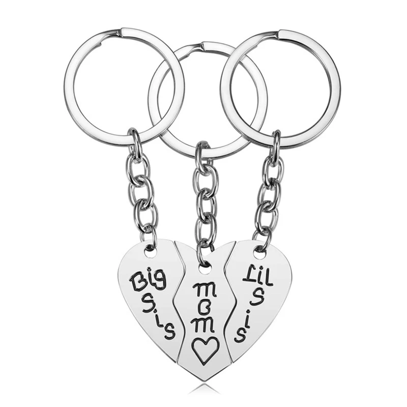 

517F 3Pcs/set Keychain Gifts for Sisters Big Small Sister Mom Heart Pendant Keychains Women Girls Jewellery for Sisters