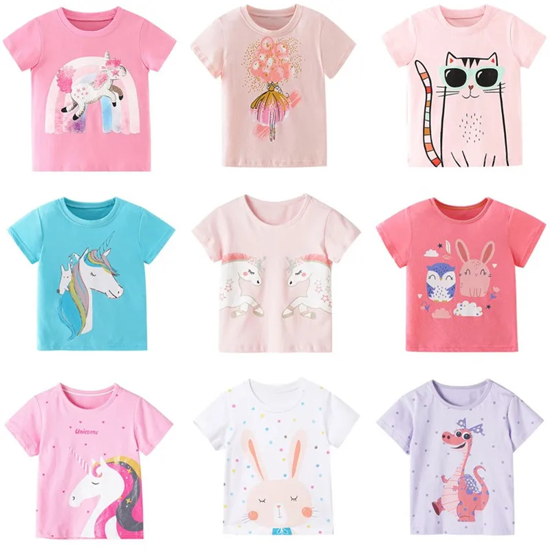 

2-8 Years Baby Girl Cotton T-shirts Cute Kids Unicorn Print T Shirt For Girls Children Summer Short Sleeve Tops Infant Clothing
