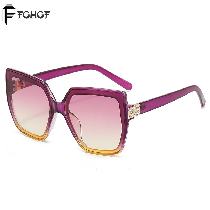 

FGHGF Latest Cat Eye Square Frame Sun glasses Women 2022 Fashion Diamond Temple Glasses Gradient Color Lens Sunglasses Hot UV400