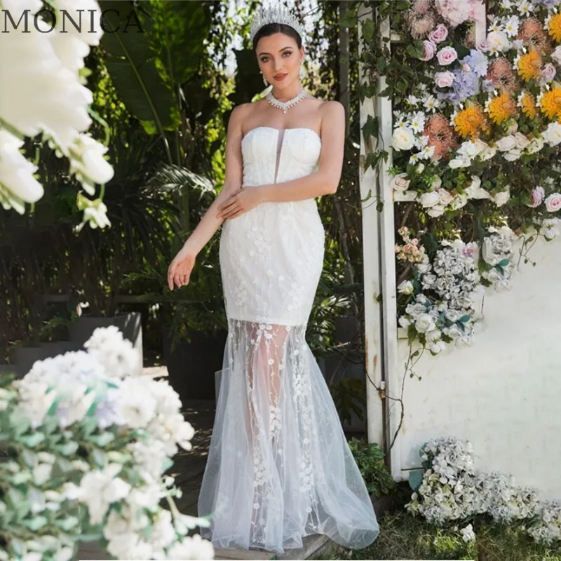 Купи Luxury White Wedding Dress For Women Strapless Sleeveless Backless Appliques Bridal Dress Mermaid Floor-Length Robe De Mariee за 4,481 рублей в магазине AliExpress