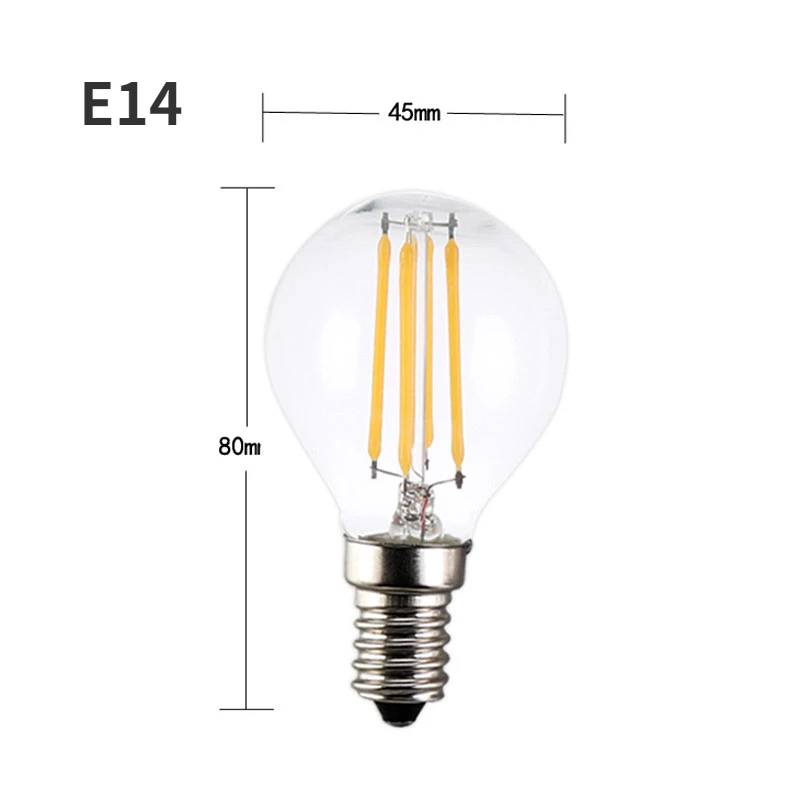 

1-10 шт. светодиодная лампа накаливания E27 E14 G45 4 Вт 6 Вт теплый белый AC220V с регулируемой яркостью стеклянный корпус 360 градусов Эдисон ретро свечи накаливания