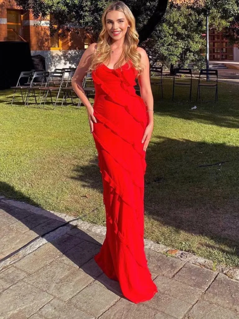 

Women Elegant Deep V Neck Maxi Dress Sexy Ruffles Backless Party Club Dresses 2023 Fashion Ladies Beach Split Sundress Vestidos