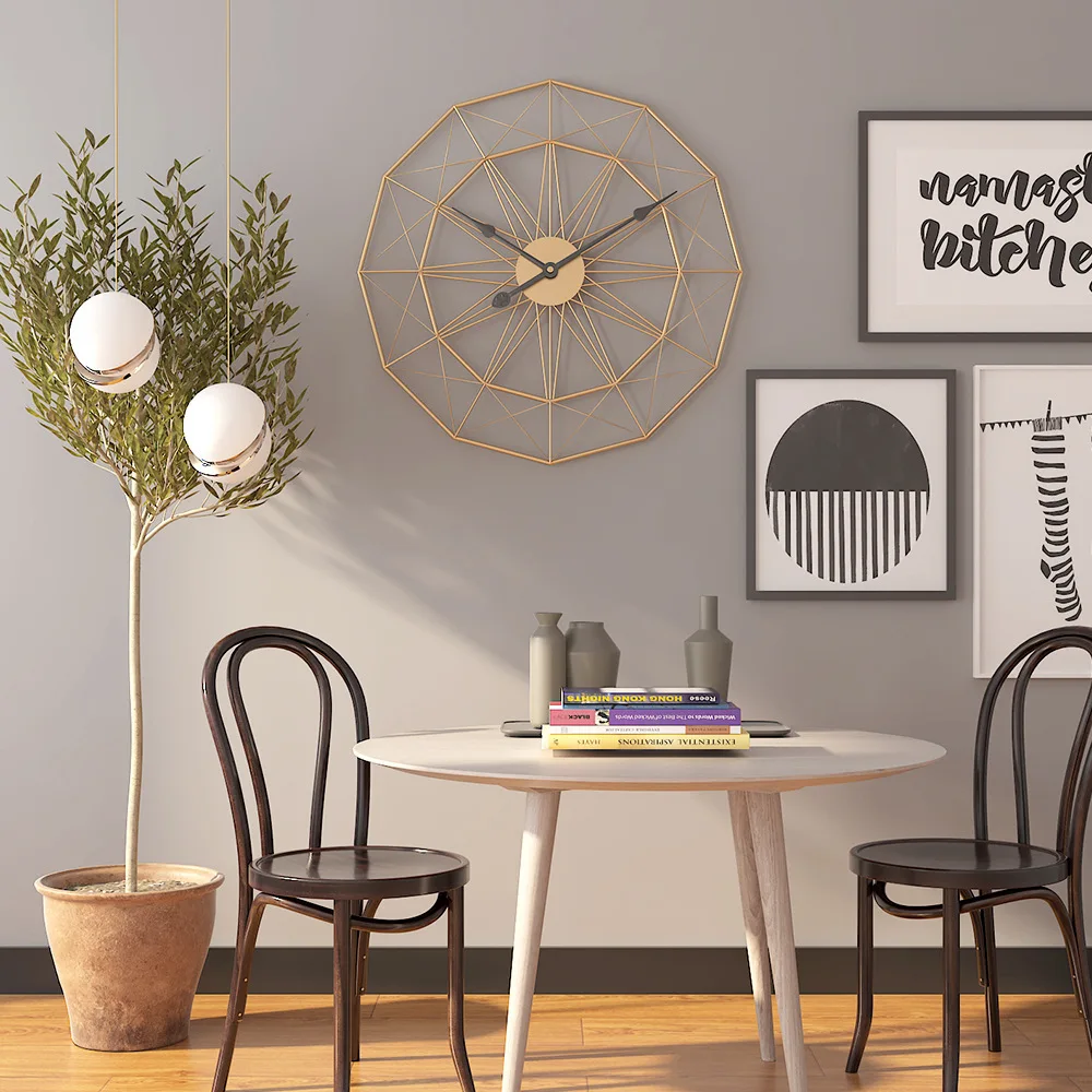 

Home Decoration Simple Retro Living Room Iron Wall Clock Geometric Polygon Bedroom Decoration Ornament Clock Metal Clock ZC286