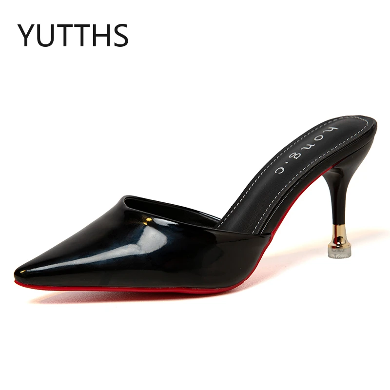 

2022 Summer New Concise Pointed Toe Thin Heels Slippers Women High Heels Women's Slippers Sexy Party Ladies Shoes Free Shipping