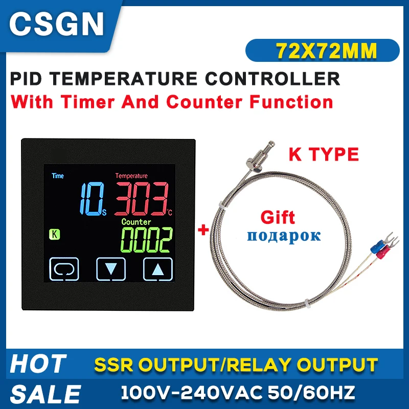 

HEATPRESS Thermostat With Timer And Counter Function LCD Display Touch Screen PID Temperature Controller SSR Relay Output