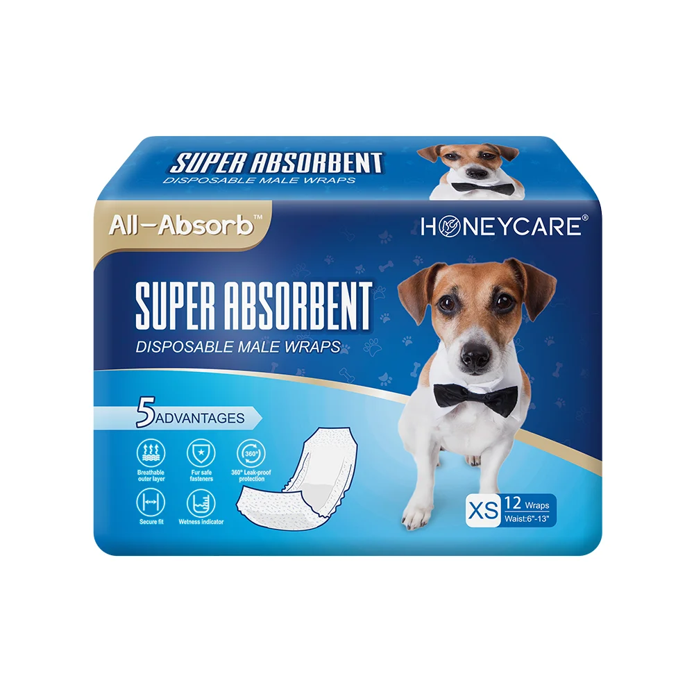 

HONEYCARE 12PCS/Bag Dog Diapers Wraps Super Absorbent Male Dog Disposable Leakproof Nappies Puppy 2022 New