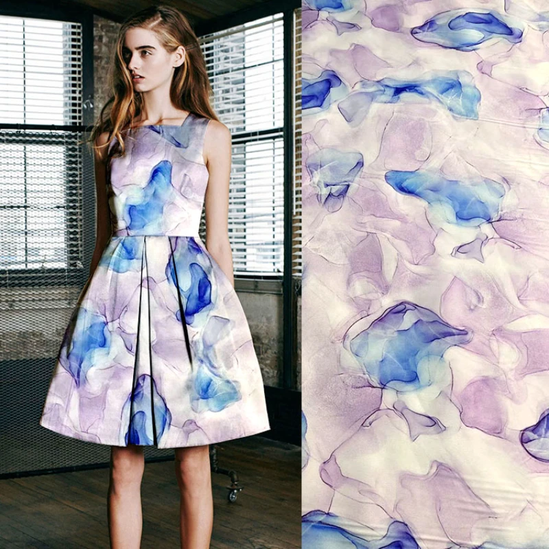 

Mulberry Silk Printed Stretch Satin Fabric Brand Fashion Design for Dresses Draped Opaque Natural Organic Cloth Diy Sewing