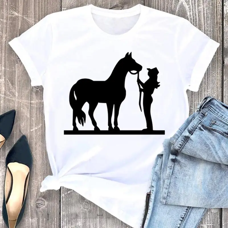 

Fashion Tee Female Top Horse Lovely Cute Style 90s Clothes Casual Summer Women Clothing Short Sleeve Tshirt Graphic T-shirt