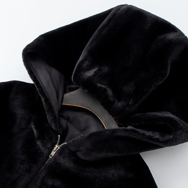 2023 Thick Warm Fashion Gothic Casual Zipper Jackets Black Hooded Outwear Oversize Coats Winter Faux Fur Jacket Women Short Coat