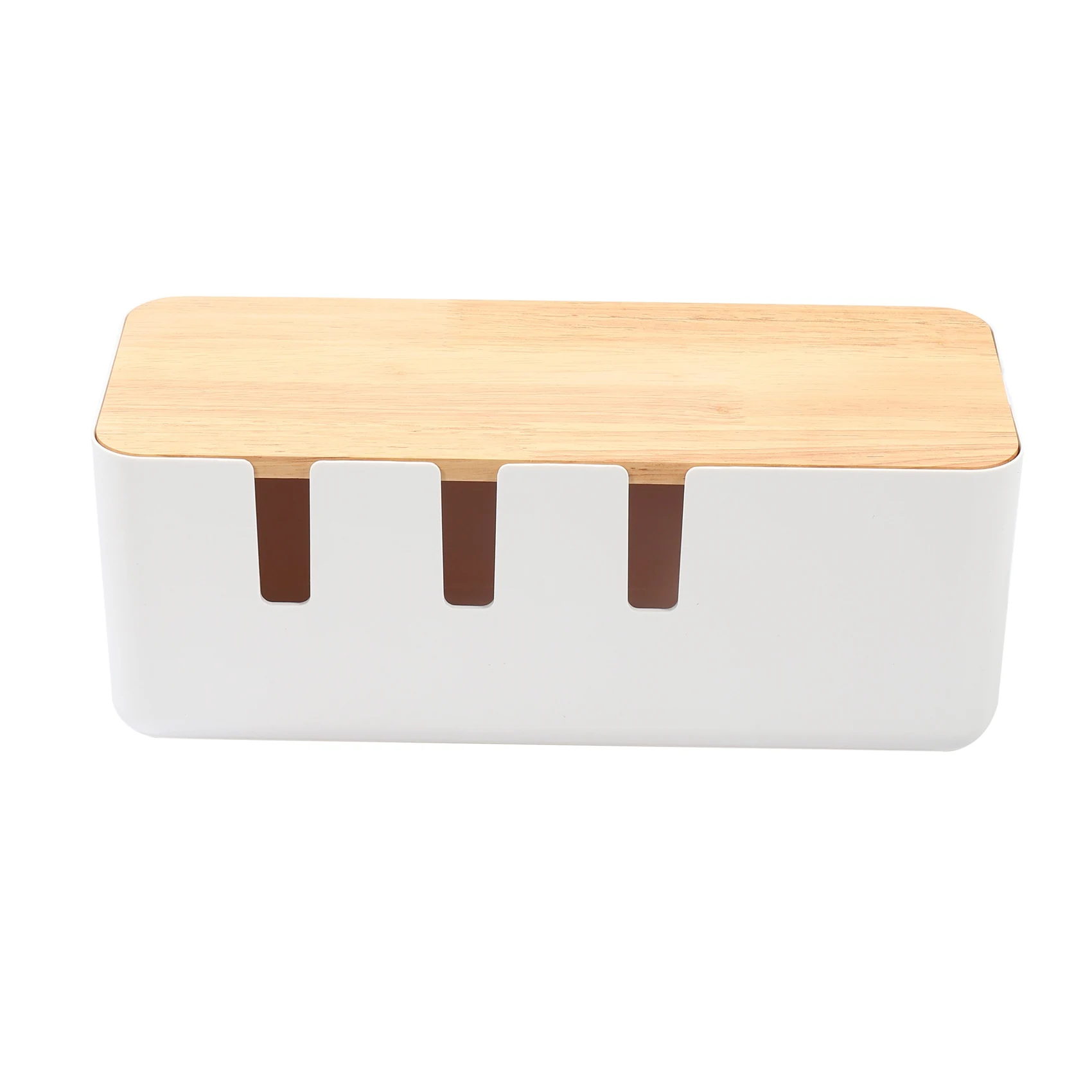 

Cable Organizer Box Hard Plastic Desk Cable Management Box with Holder Wood Color Cover for Home Cable Winder Storage