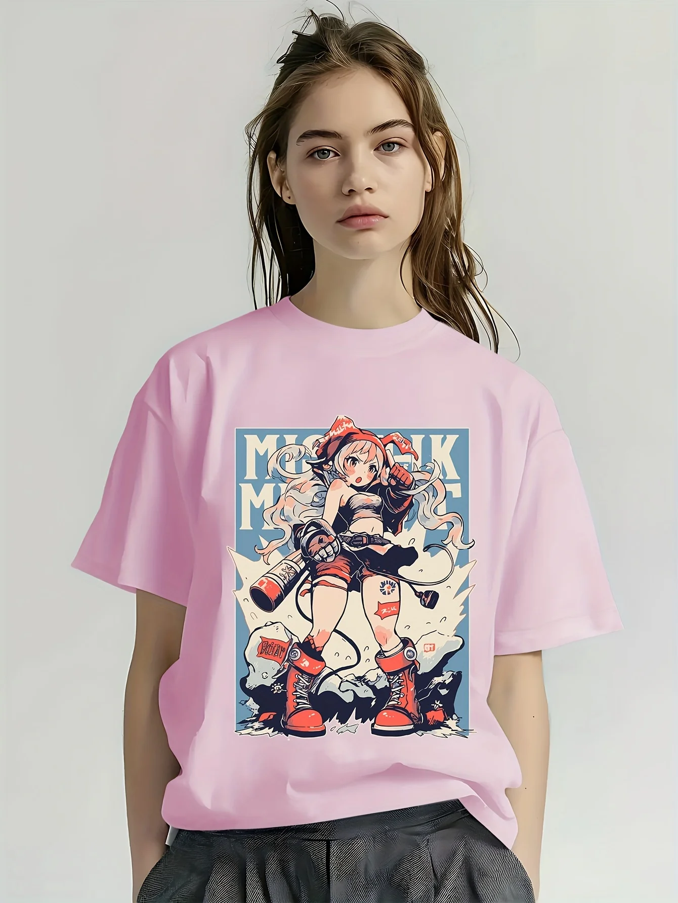 Футболка с мультяшным принтом повседневный топ коротким рукавом и круглым