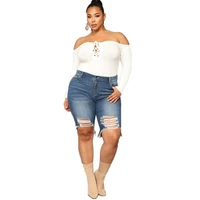 l 5xl plus size denim shorts casual ripped jeans for women summer knee length pants fashion jeans