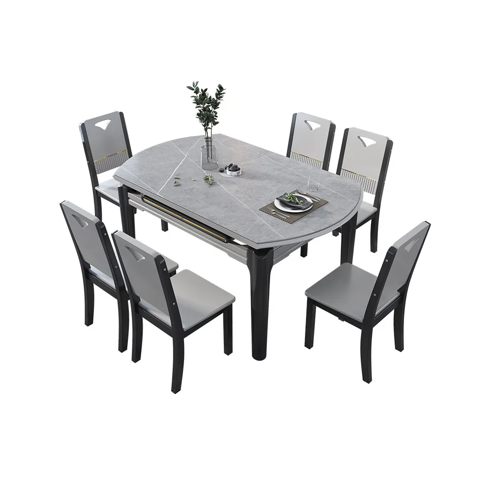 

Slate Dining Table Household Table Light Luxury Scalable Solid Wood Large-Sized Apartment Modern Simplicity Furniture