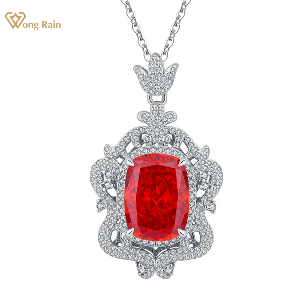 

Wong Rain Vintage 925 Sterling Silver Radiant Cut 14CT Ruby High Carbon Diamond Gemstone Sparkling Pendant Necklace Jewelry Gift