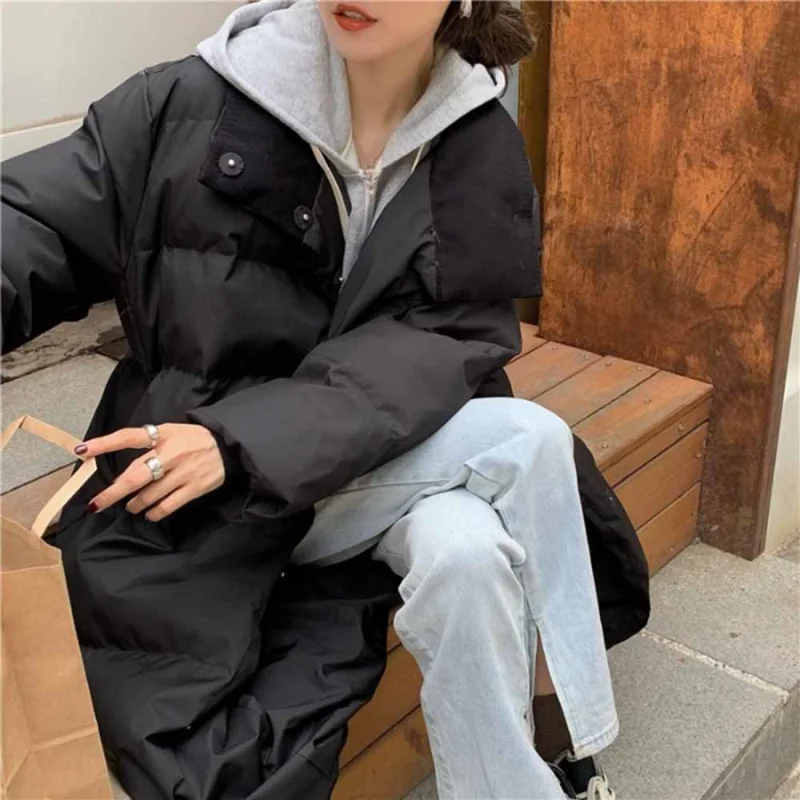 

Winter Womens Coat Cotton-Padded Jacket Women Parka Long Sleeve Solid Color Warm Loose Long Puffer Jackets Parkas Coat Jacket