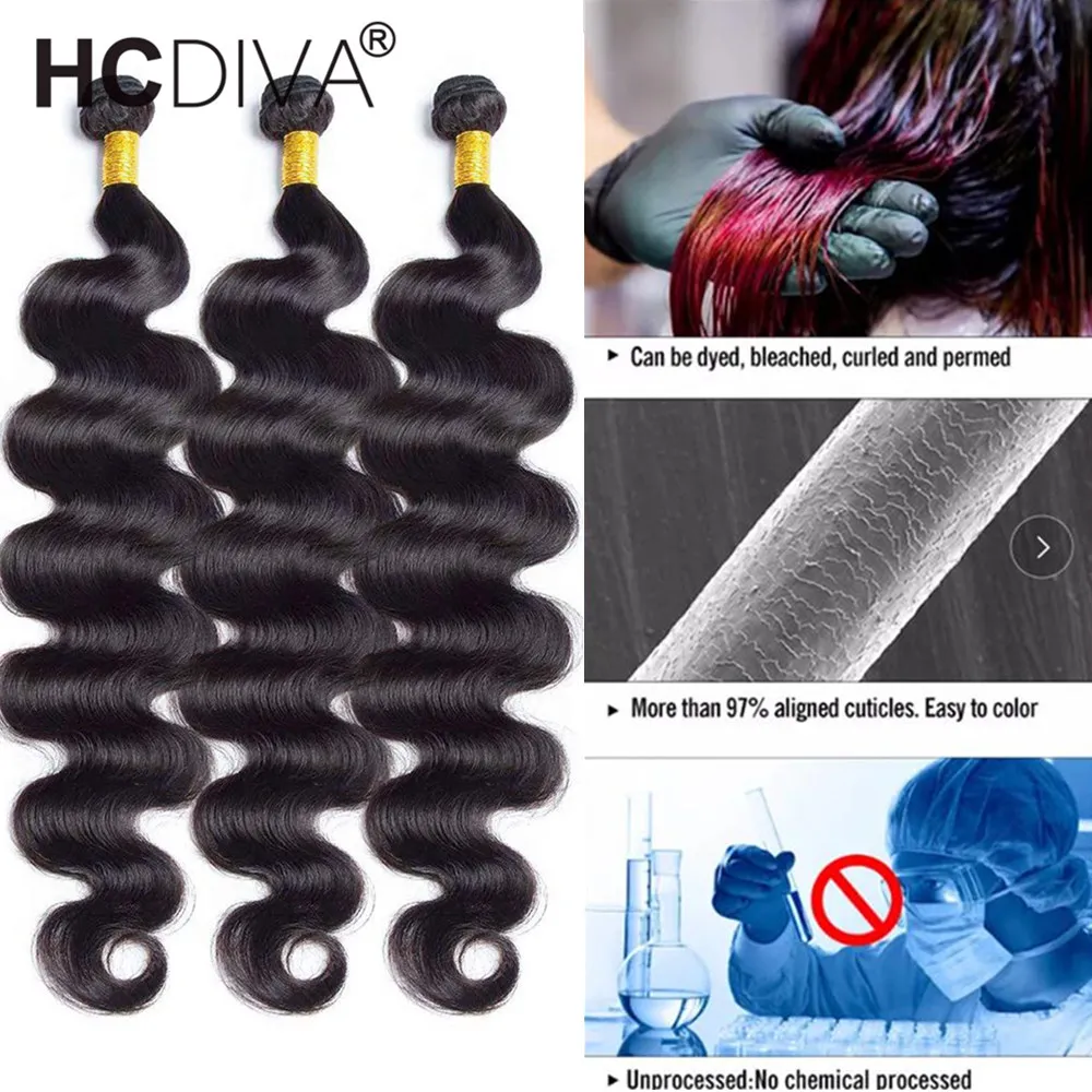 Body Wave Bundles Brazilian Hair Weave Bundles 1/3/4 PCS Human Hair Bundles Natural Black Double Draw 8-40