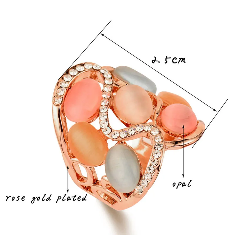 SINLEERY Women Luxury Hollow Multicolor Opal Stone Big Rings Size 7 8 9 10 Rose Gold Color Vintage Jewelry JZ509 SSI images - 6