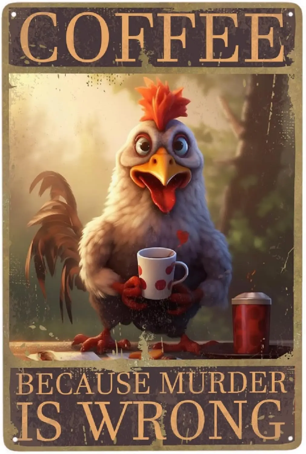 JOCASA Ретро Курица Кофе Винтаж Металлическая Оловянная Вывеска Кухонный Настенный