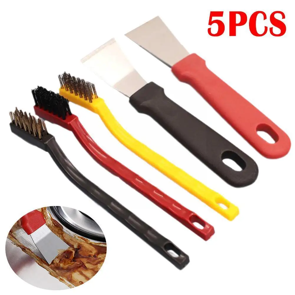 

5pcs/set Gas Stove Cleaning Wire Brush Kitchen Tools Metal Small Brush Gaps Decontamination Cleaner Strong In-depth Fiber A2a5