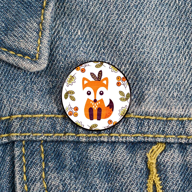 

Little Fox with Autumn Pin Custom Brooches Shirt Lapel teacher tote Bag backpacks Badge Cartoon gift brooches pins for women