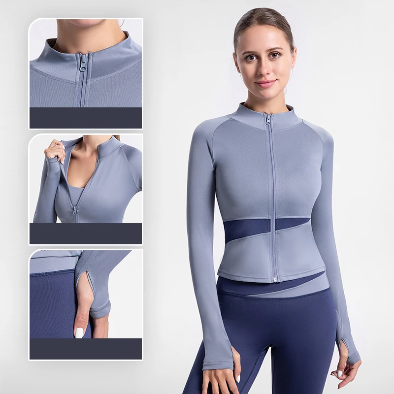 Yoga Shirts Women Long Sleeve Gym Top Full Zip-up Workout Running Jacket with Thumb Holes Stretchy Fitness Sports Top Activewear