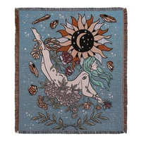 sun moon naked girl woven art tapestry flowers throw blanket with tassel for chair recliner furniture cover throws sofa blankets