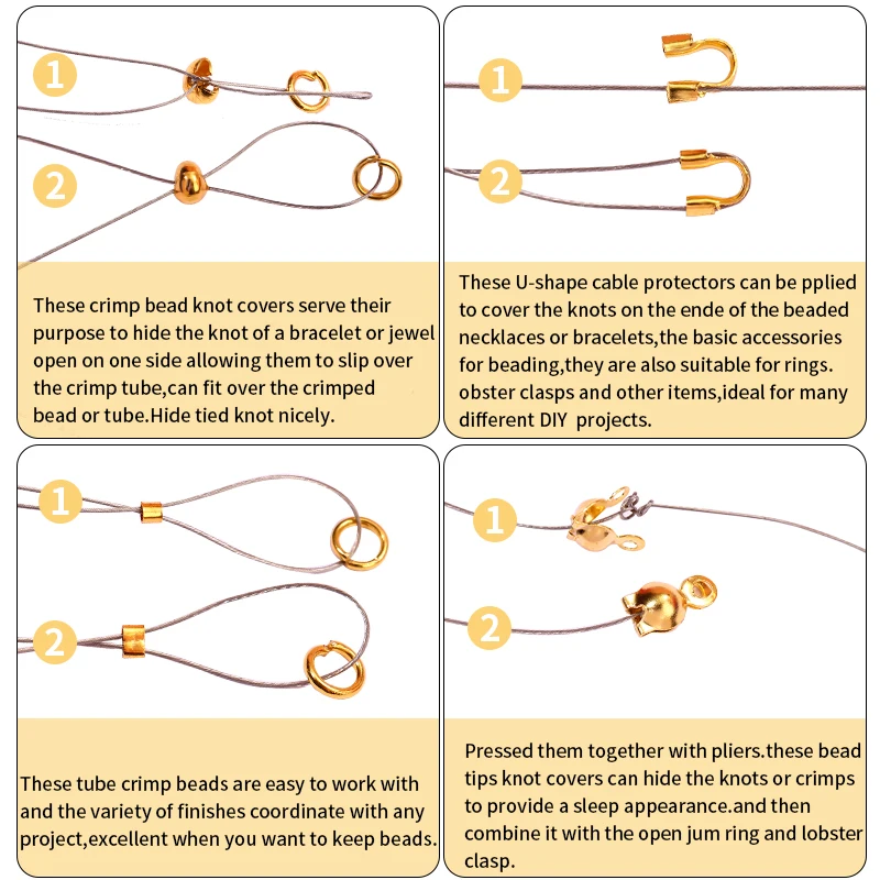 Brass Crimp Beads Tips Knot Covers Kit  Crimp Beads Covers Kit with Bead Crimping Pliers Tool for for Jewelry Making Supplies