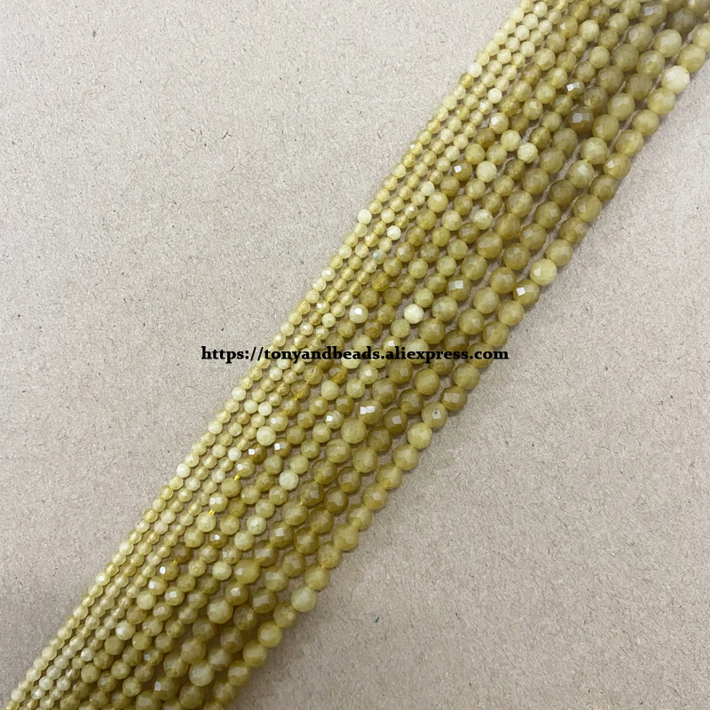 

Small Diamond Cuts Faceted Yellow Color Jade Round Loose Beads 15" 2 3 4MM Pick Size For Jewelry Making DIY