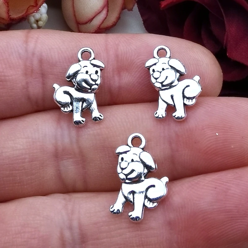 

20pcs Dog Charms Antique Silver Color Dog Pendant Charms Cute Dog Charms For Jewelry Making DIY Craft 17*13mm
