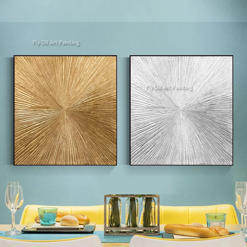 Абстрактная серебряная и золотая толстая картина маслом ручная роспись