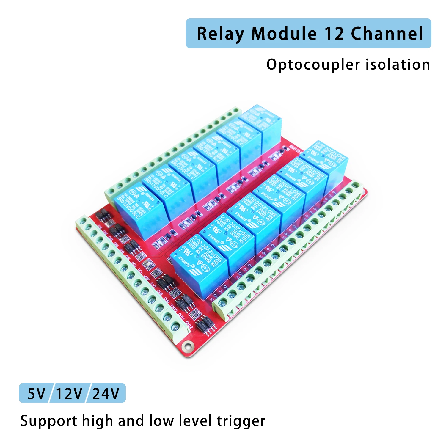 

5V 12V 24V Twelve 12 Channel Module Board Shield with Optocoupler Support High and Low Level Trigger Voltage Relay 220v