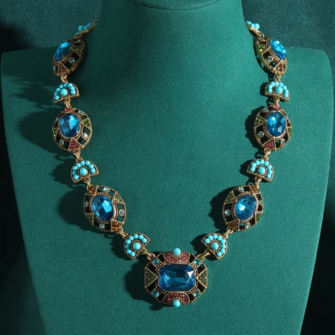 LOVE GREEN LIVE GREEN Винтажное ожерелье с морским синим кристаллом