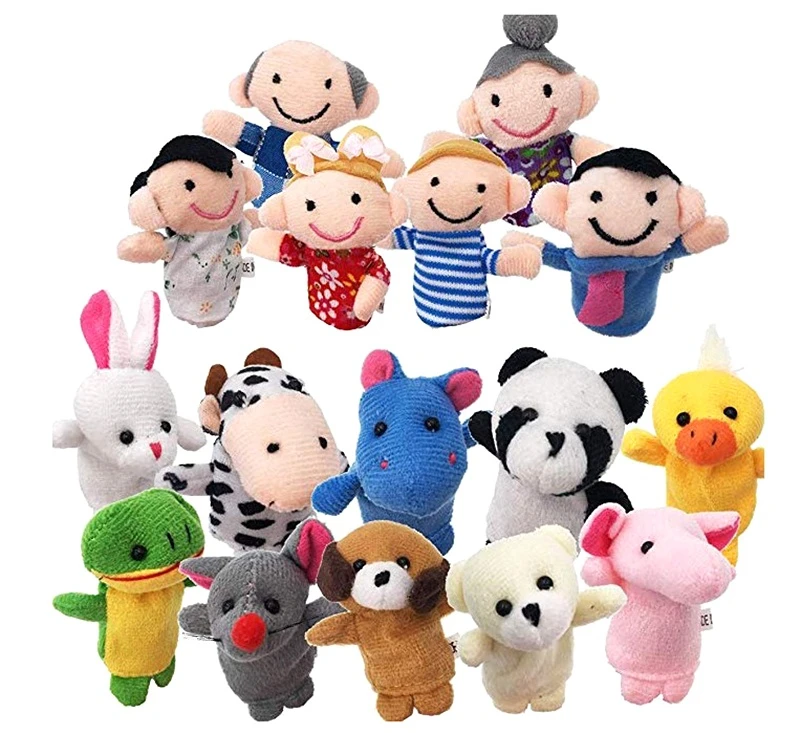 Baby Plush Toy Finger Puppets Tell Story Props 10pcs Animals or 6pcs Family Doll Kids Toys Children Gift GYH