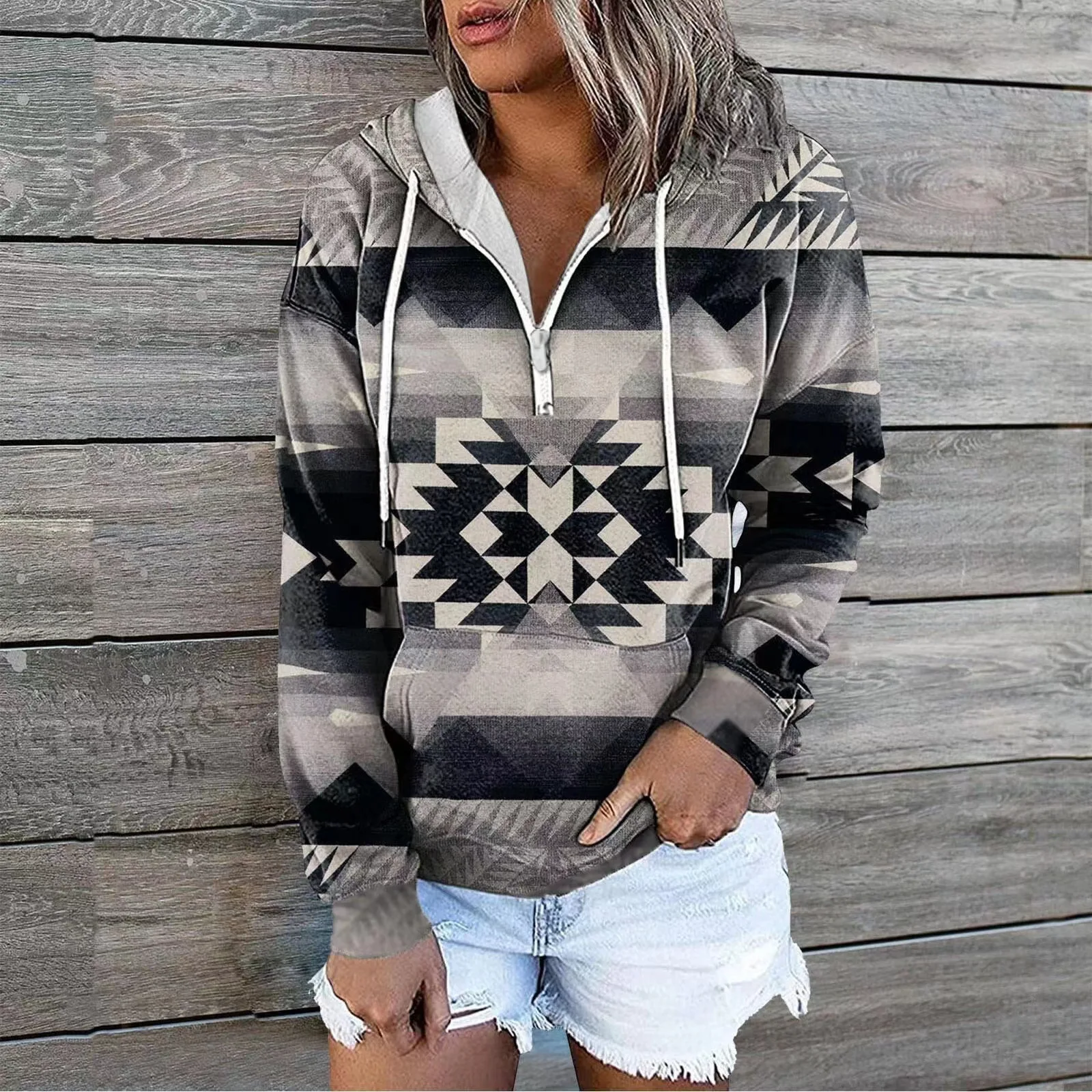 Women's 2022 Autumn and Winter New Ethnic Tribe Hooded Sweater Jacket Top Winter Clothes Women