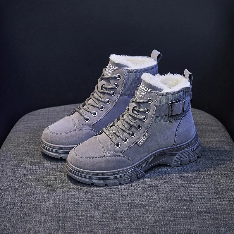

Women's Boots Winter 2021 Fashion Suede Plush Warm Platform Shoes Comfortable Casual Ankle Boot Female Luxury Designer Booties