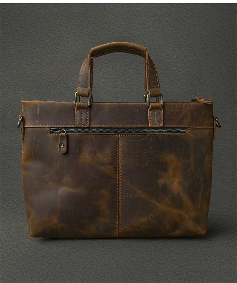 Retro fashion high quality natural crazy horse cowhide men shoulder diagonal bag daily business lawyer office portable briefcase